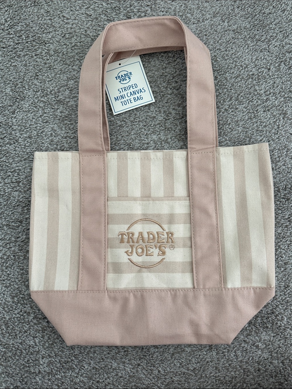 Trader Joe’s Beige Striped Mini Canvas Tote Bag